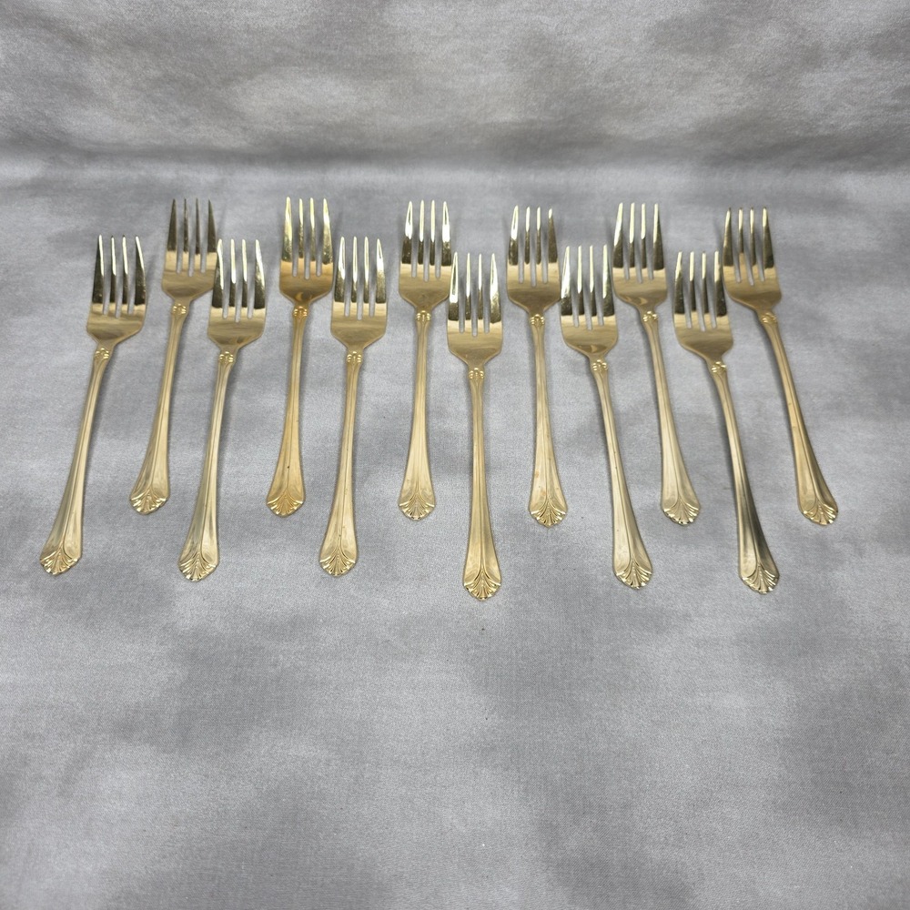 (X12) International Silver‎ INS398 Gold Electroplate 6 5/8" Salad Forks Vtg